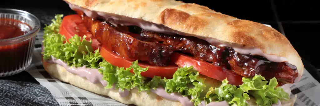 Caramelized pork belly sandwich