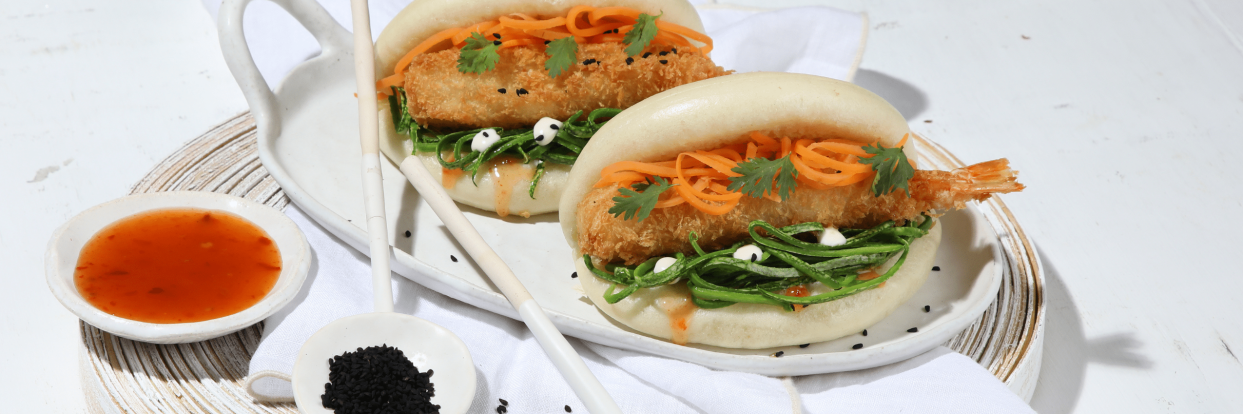 Bao bun με γαρίδα panko aioli sandwich cream 1