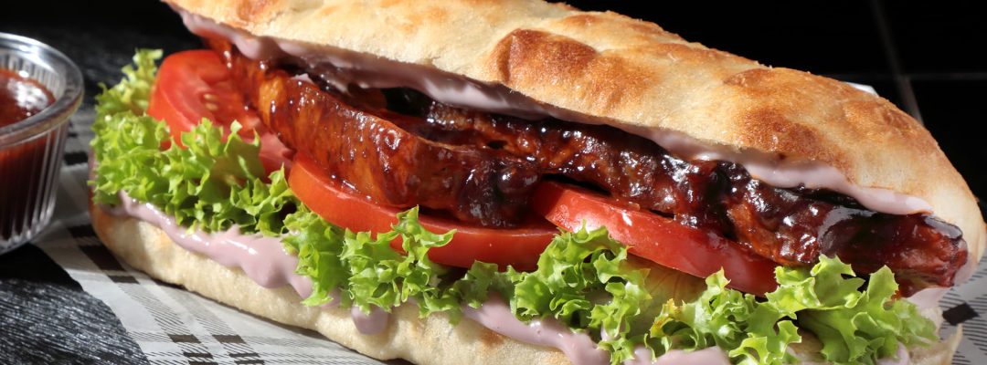 Caramelized pork belly sandwich