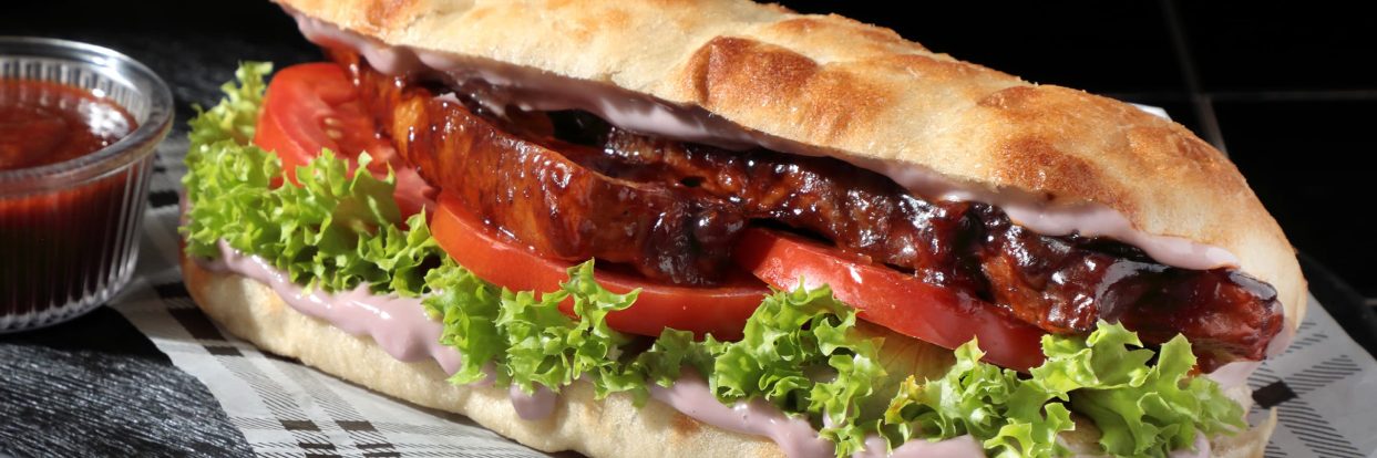 Caramelized pork belly sandwich