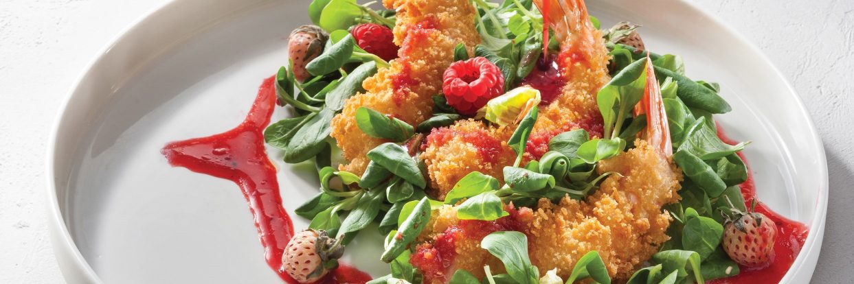 Πράσινη σαλάτα με γαρίδες panko