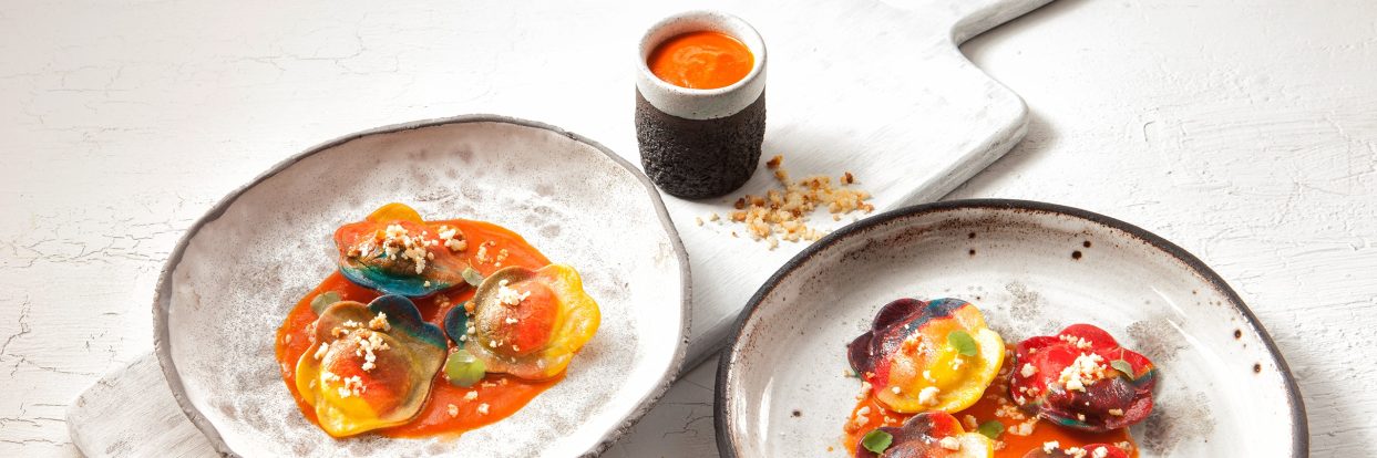 Ραβιόλι μανιταριών και crumble μανούρι